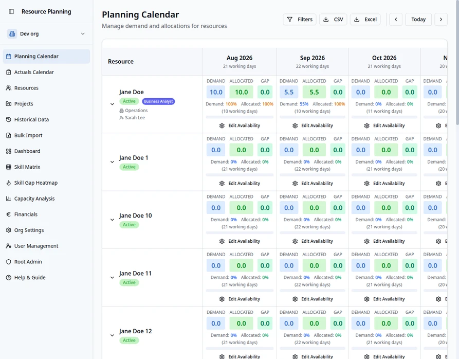 Planning Calendar